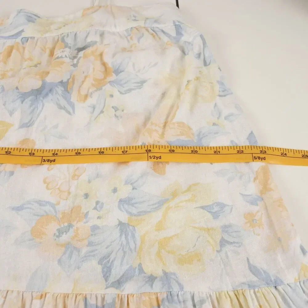 Abercrombie & Fitch Asymmetrical Yellow Blue Floral Linen Tiered Maxi Dress L
